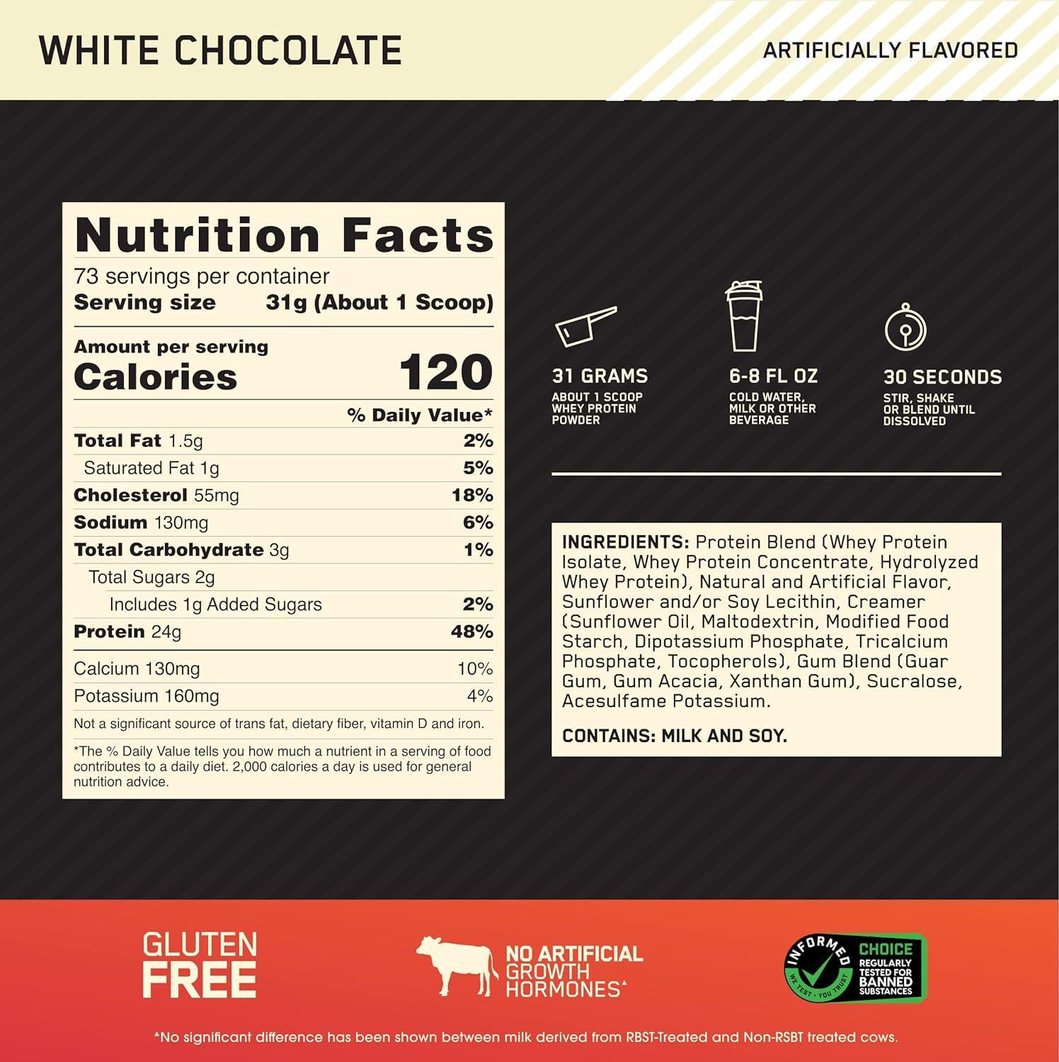 Miniatura On Whey Gold Standard Chocolate Branco 2,27Kg