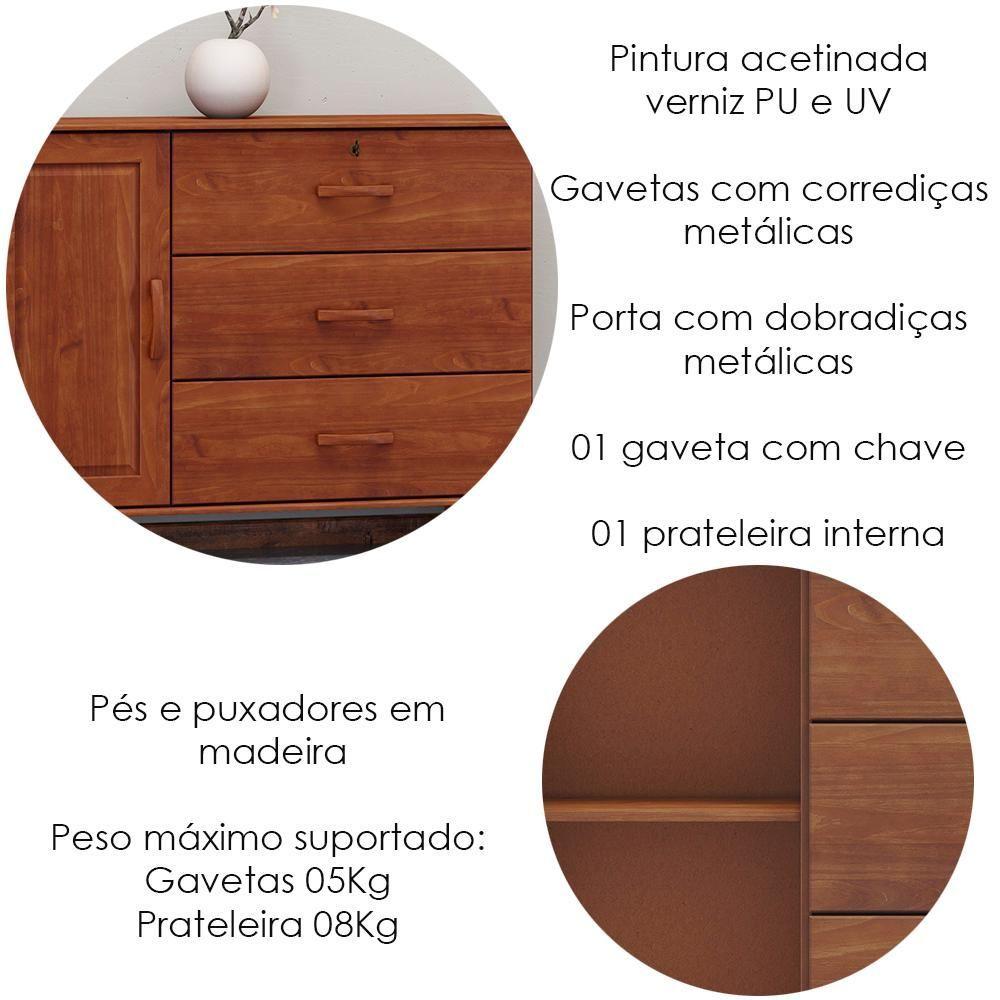 Miniatura Comoda 3 Gavetas 1 Porta 2 Mesas De Cabeceira Madeira Maciça Imbuia Milani Store