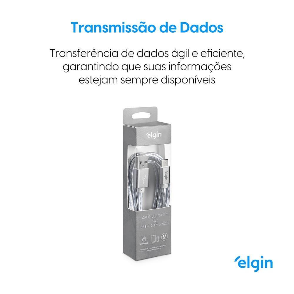 Miniatura Cabo Usb-C Nylon Cinza 1,5m 480mbps Compatível Com Dispositivos Android