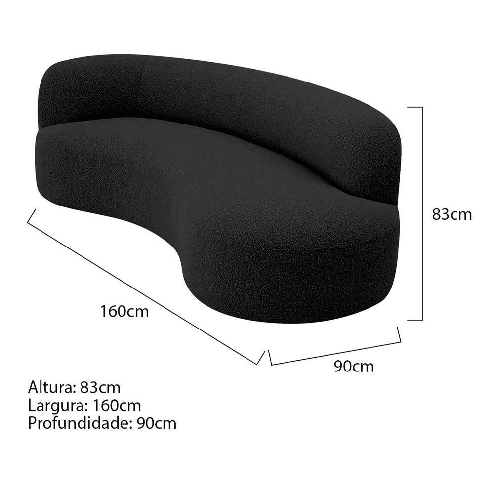 Miniatura Divã Recamier Orgânico Tokyo 160cm Lado Direito Linho Preto