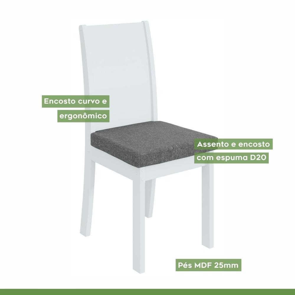 Conjunto 4 Cadeiras Athenas Móveis Lopas Branco/Linho Cinza