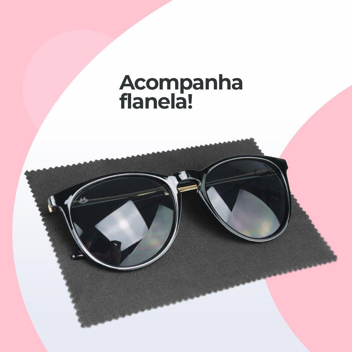 Miniatura Oculos Sol Feminino Preto Redondo Protecao Uv Acetato + Case