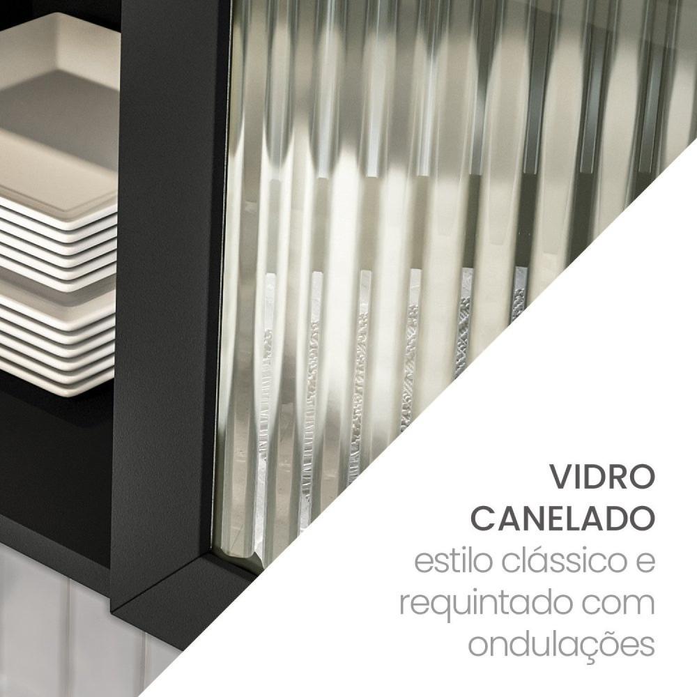 Armário Aéreo de Cozinha 2 Portas de Vidro Menu Kitchen Canelone Politorno Preto