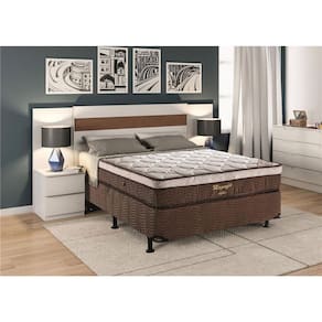 Miniatura Cama Box de Casal Ortobom Magnyfic com Ortopillow e Molas Ensacadas 65x138x188cm - Marrom/Bege