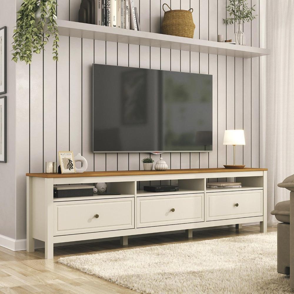 Miniatura Rack para Tv 75 Polegadas 3 Gavetas 210cm Ananda Cabecasa Madeiramadeira Off-white/Mel