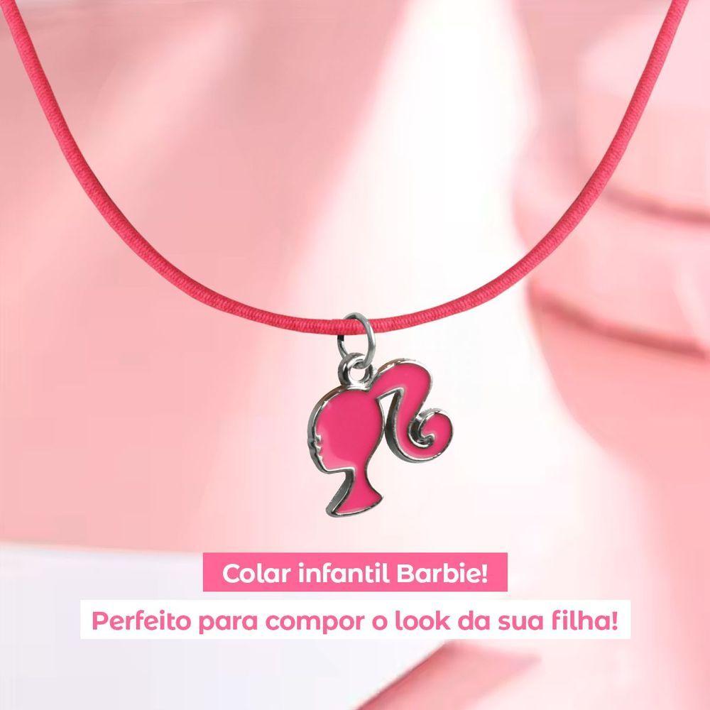 Miniatura Colar Infantil Menina + Pingente Barbie Qualidade Premium Rosa Moda Presente Pink Criança Amor