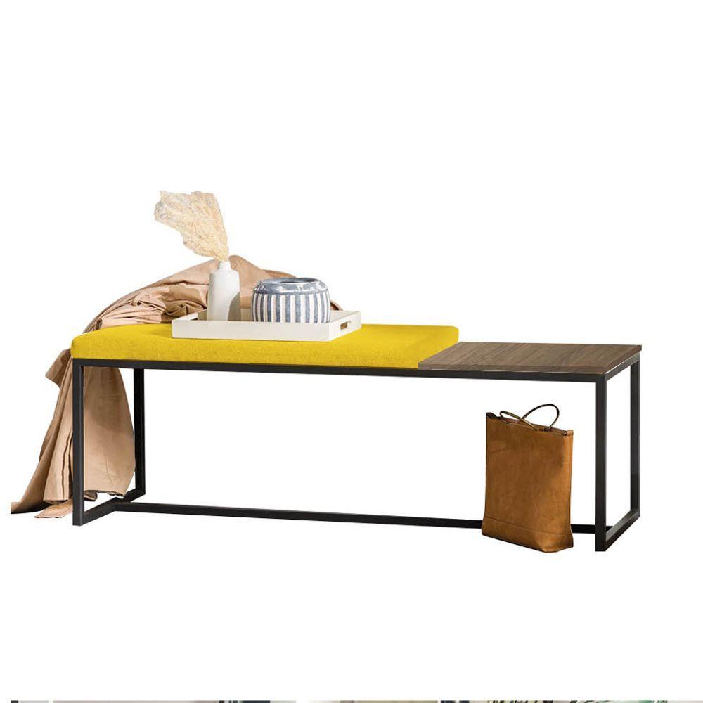 Miniatura Banco Recamier Puff 160cm Industrial Preto Suede Amarelo Tampo Quadrado Mdf Castanho