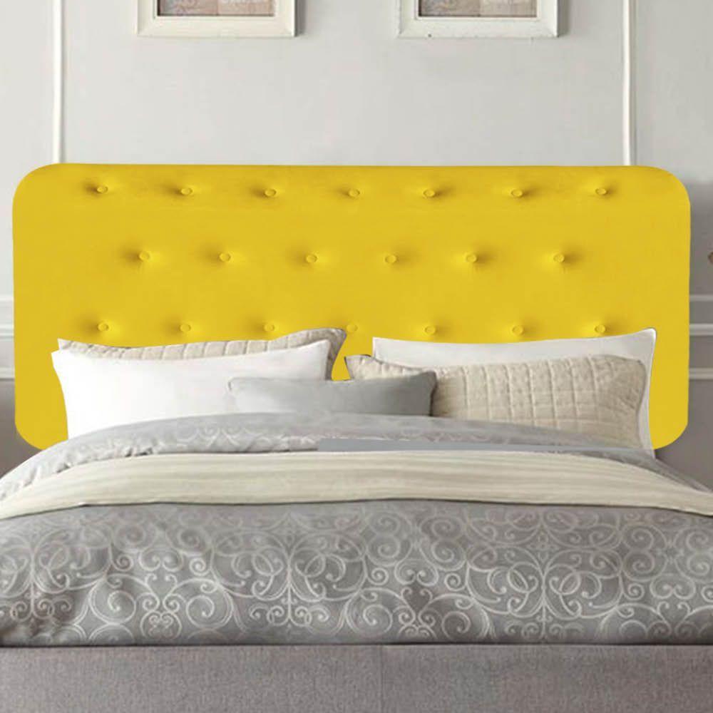 Miniatura Painel Estofada Brenda Botonê 195Cm King Size Para Cama Box Suede Amarelo