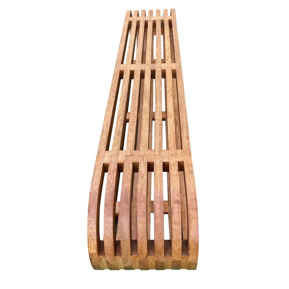 Banco Oval Ripado Em Madeira Maciça 220x40x45 Sudeste Rústico