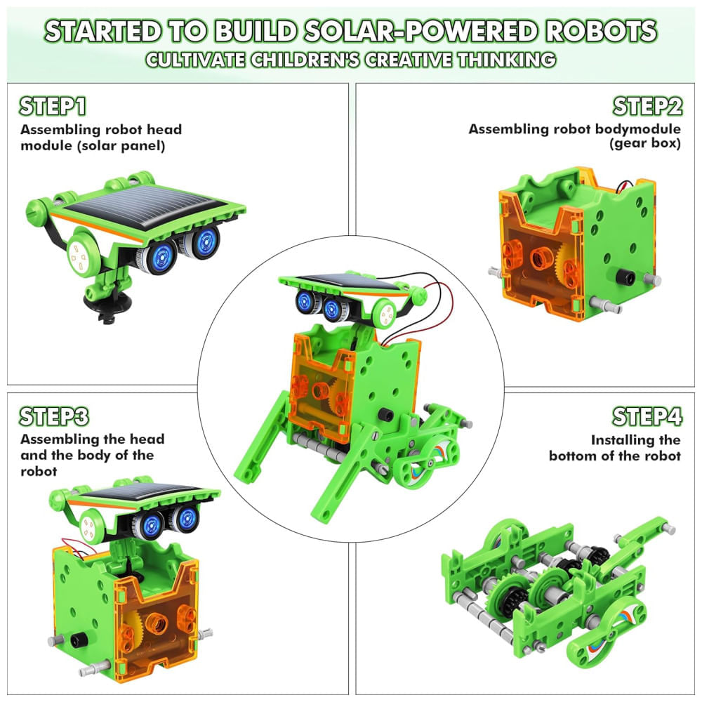 Miniatura Robô Educacional STEM 13-EM-1 Movido A Energia Solar Para Crianças De 8 A 12 Anos, Kit Científico DIY Para Experimentos Robóticos.