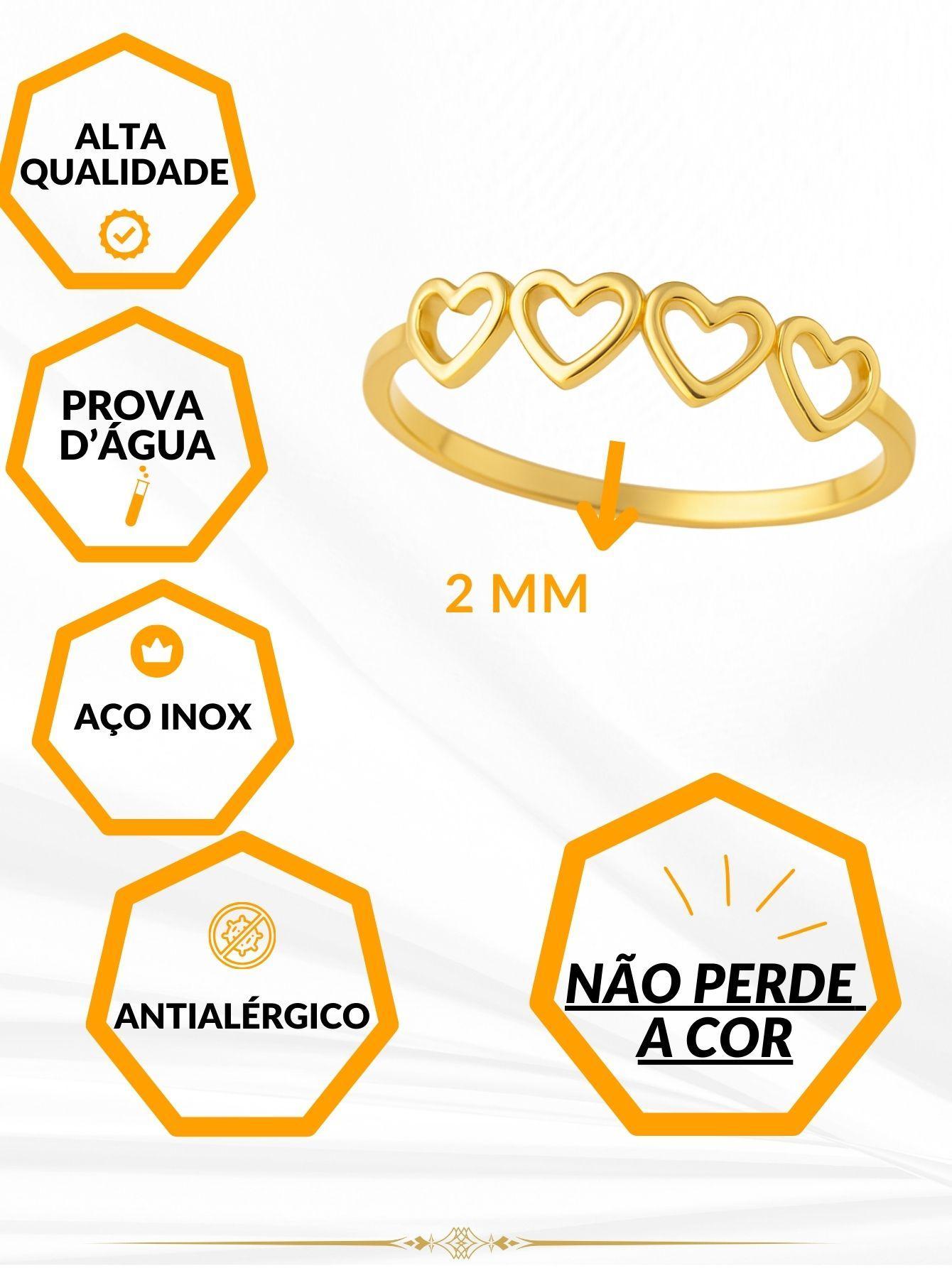 Miniatura Anel Fino 4 Corações Vazados Delicado Moderno Minimalista