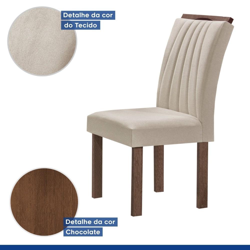 Conjunto Mesa Tampo Slim Plus Vidro Kansas 100cm 4 Cadeiras Arizona Chocolate/Off White/Suede Bege