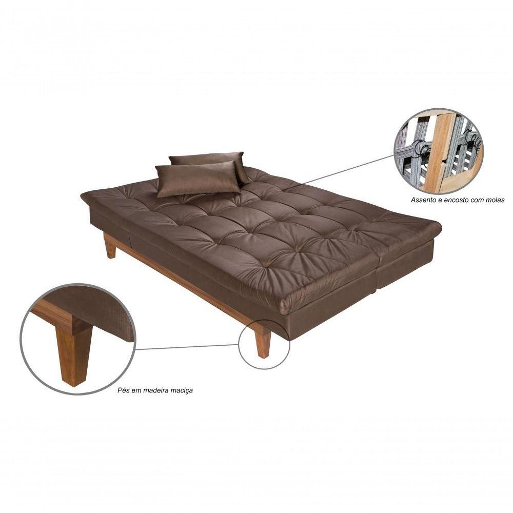 Sofá Cama Versátil 3 Lugares Império Reclinável Casal Pés Madeira Espuma Especial D33 Suede Marrom 379