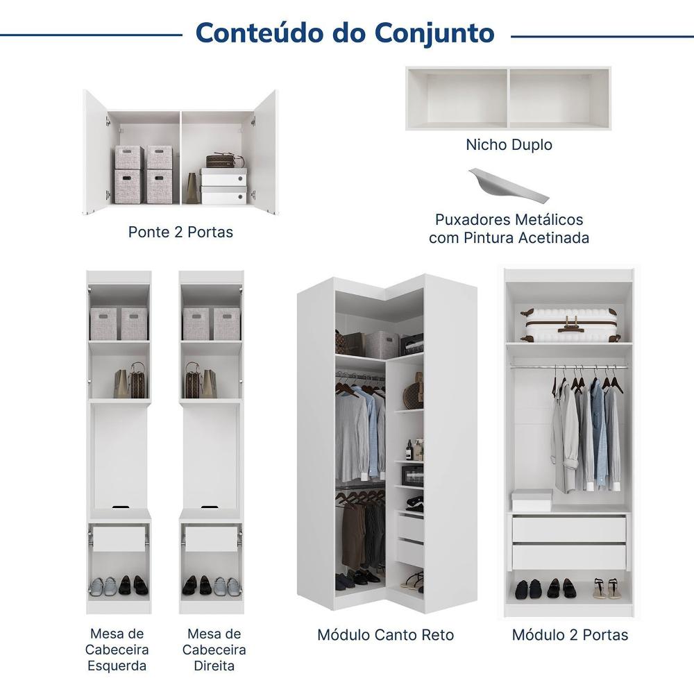 Miniatura Guarda-roupa Modulado de Canto 10 Portas 6 Peças Hera Cabecasa Madeiramadeira Branco Geada/Cinza