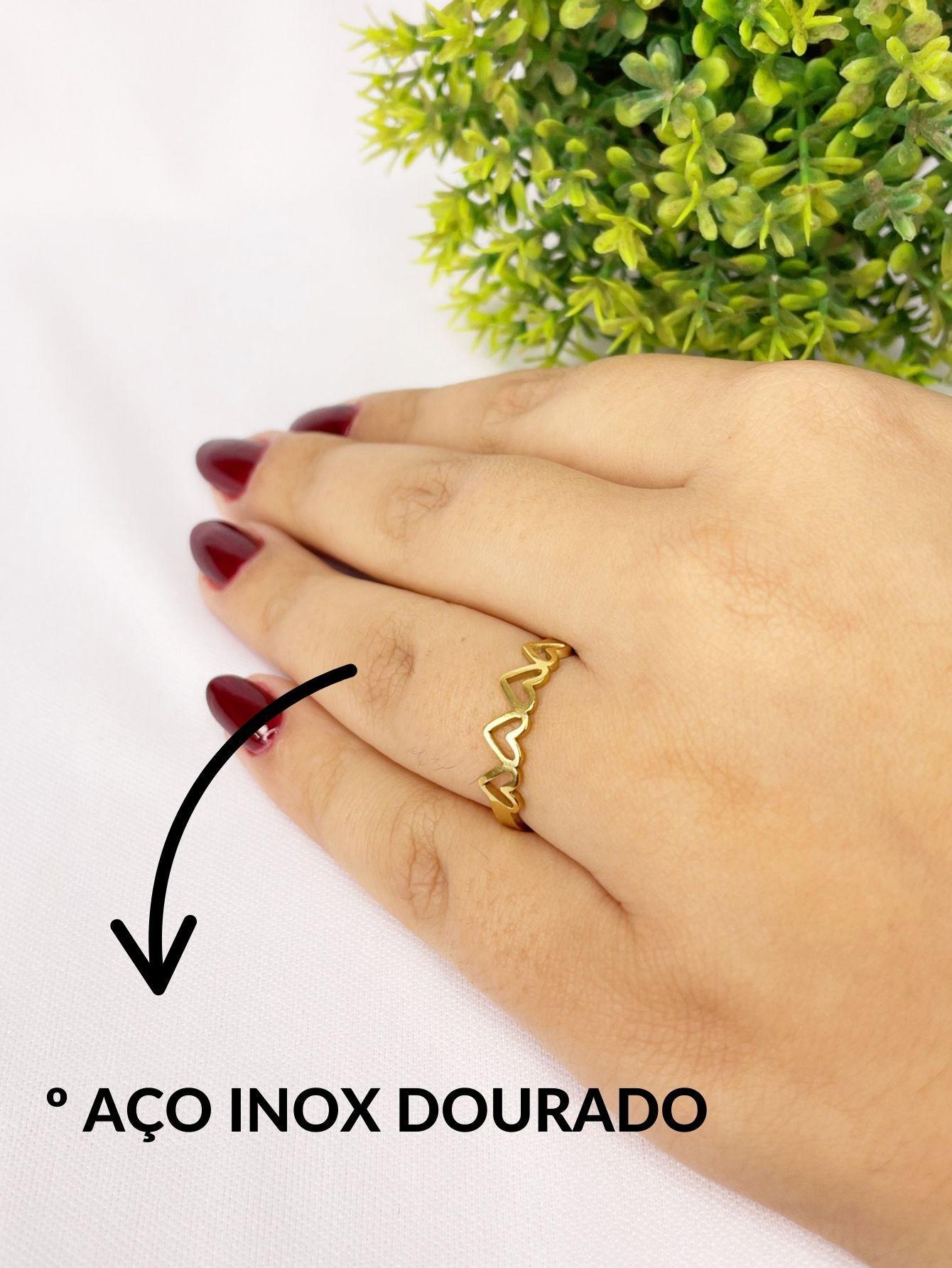 Miniatura Anel Fino 4 Corações Vazados Delicado Moderno Minimalista