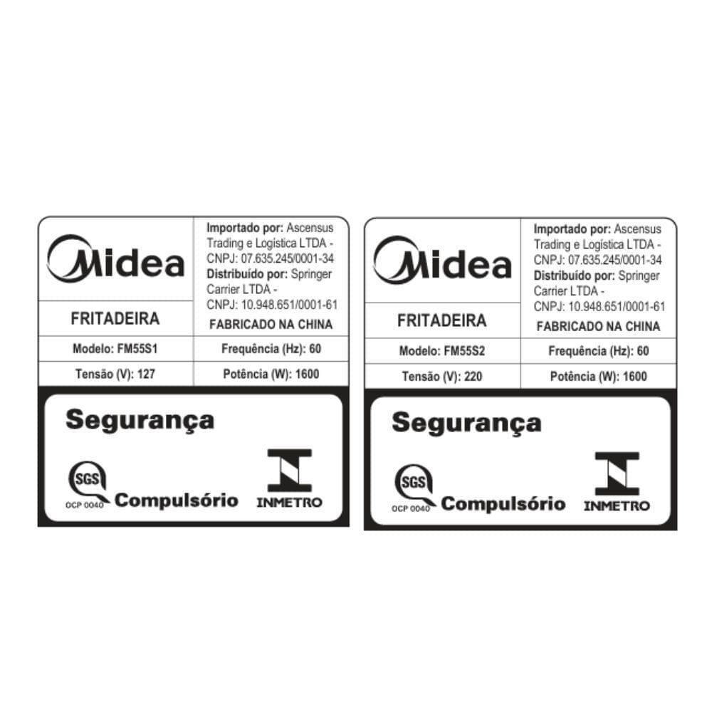 Fritadeira Air Fryer Midea Cyclone Preto e Inox 5,5L 110V FM55S1