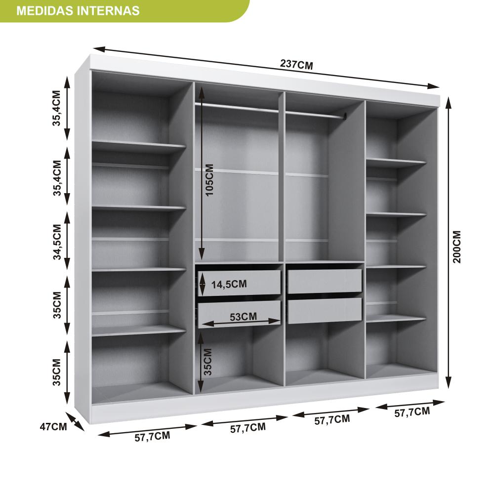 Miniatura Guarda Roupa Casal 8 Portas 4 Gavetas Paris Espresso Móveis Branco
