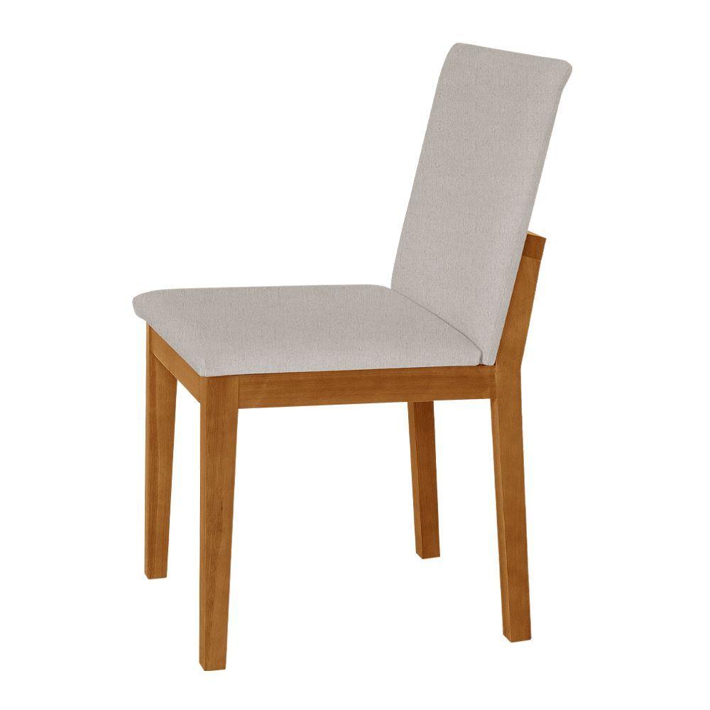 Miniatura Kit 4 Cadeiras De Jantar Pérola Estofado Liso Linho Bege Base Madeira Maciça Mel