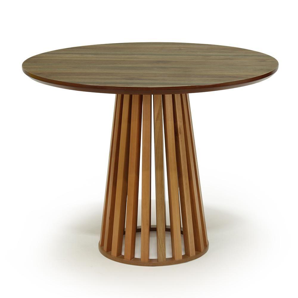 Conjunto Mesa De Jantar Redonda Luana Amadeirada Natural 100cm Com 4 Cadeiras Eames Eiffel - Azul