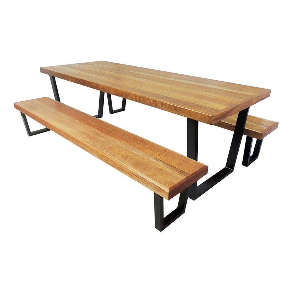 Miniatura Jogo Mesa E 2 Bancos Industrial Diamond 2,00m Ferragem Preta Cor Da Estrutura Preto