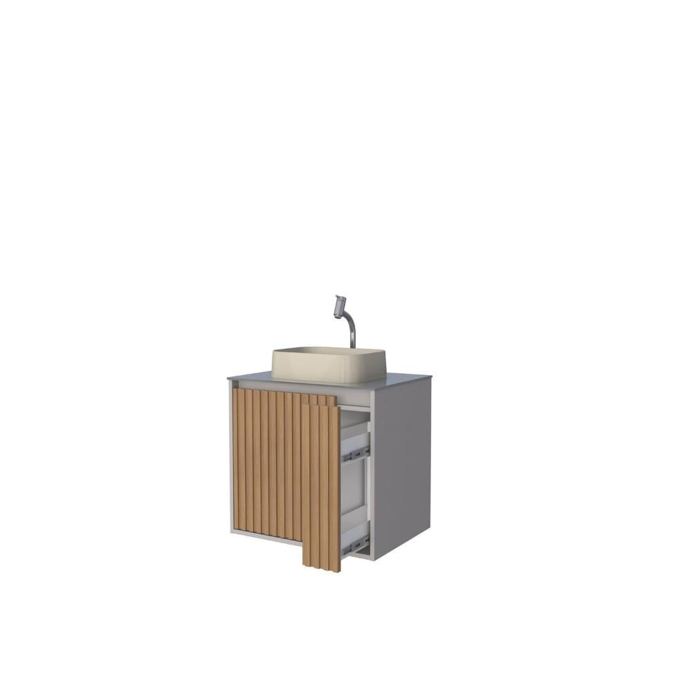 Gabinete para Banheiro Ripado com Tampo de Vidro Nude/Jequitiba