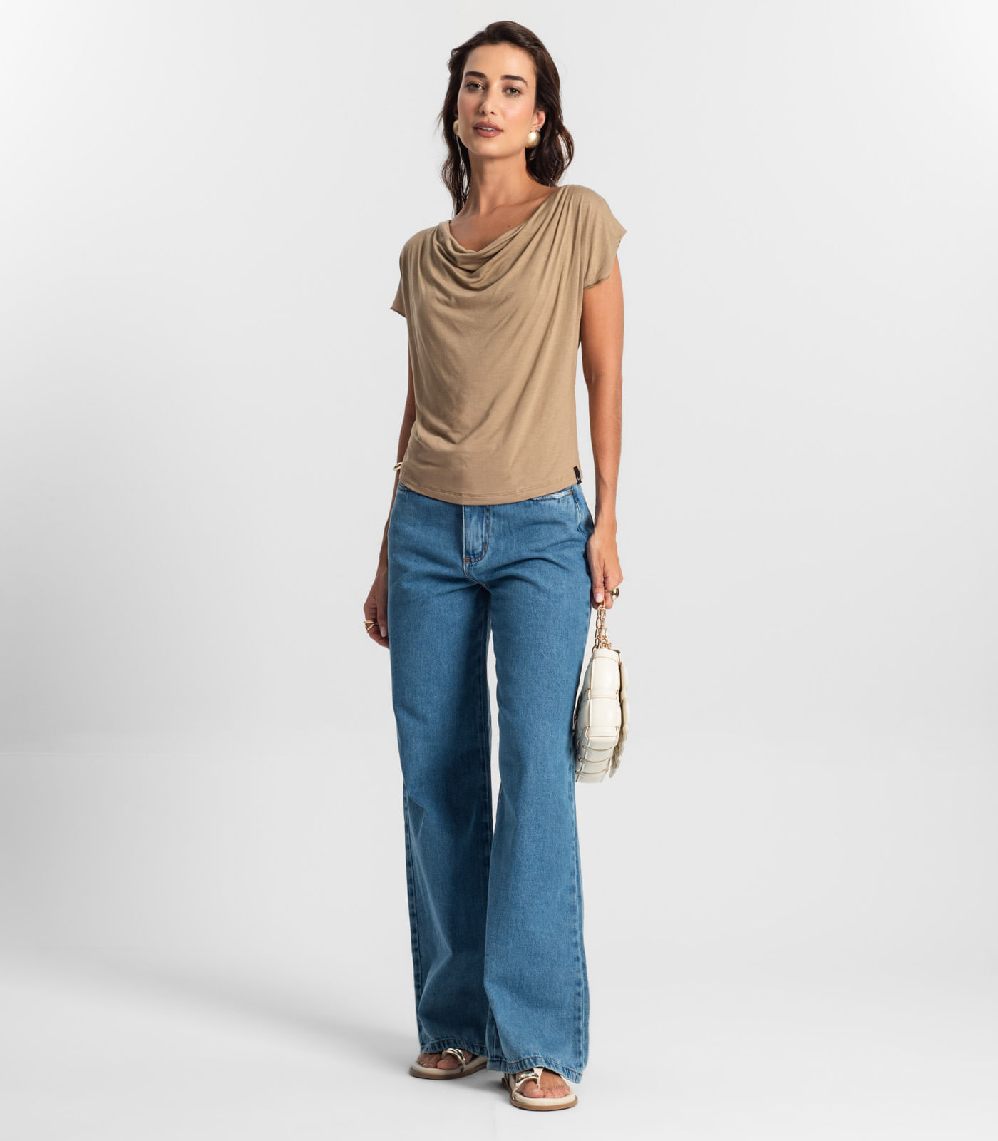 Miniatura Blusa Feminina Com Decote Drapeado KO Marrom G