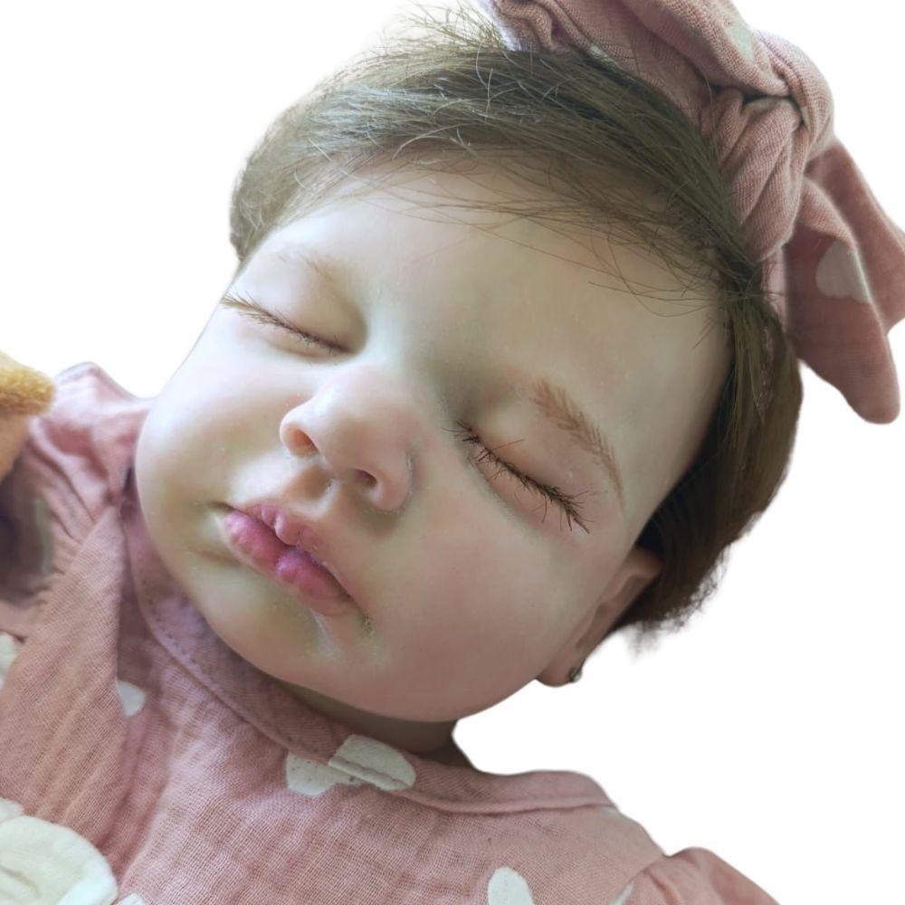 Miniatura Bebê Reborn Menina Artesanal Olhos Fechados Toda De Silicone De Vínil Macia