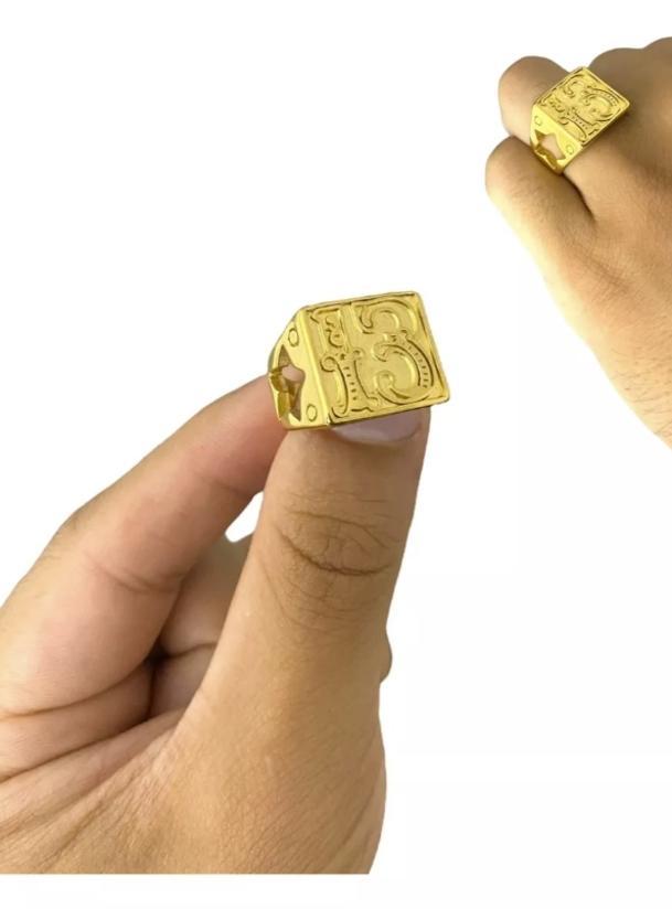 Miniatura Anel Da Sorte Número 13 Banhado A Ouro 18K Luxo