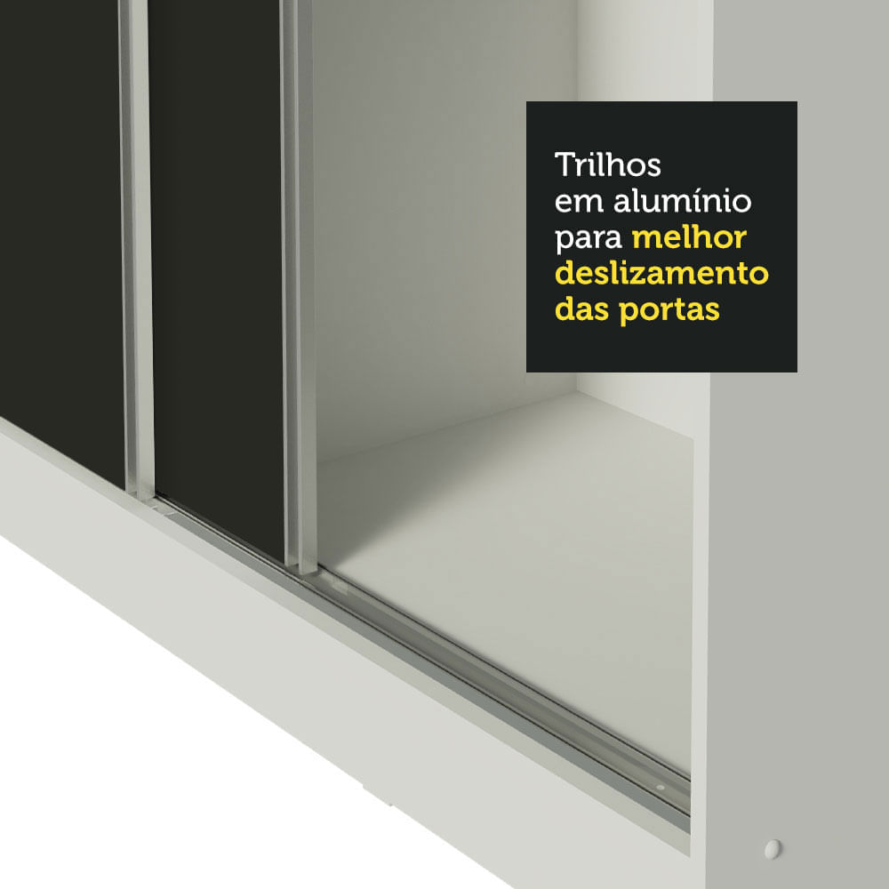Guarda Roupa Casal 100% MDF Madesa Zurique 3 Portas de Correr com Espelhos Branco/Preto Cor:Branco/Preto
