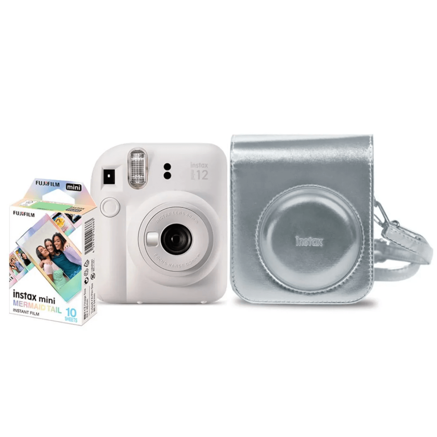 Kit Câmera Instantânea FujiFilm Instax Mini 12 Branco Mermaid com Bolsa e Pack 10 Filmes
