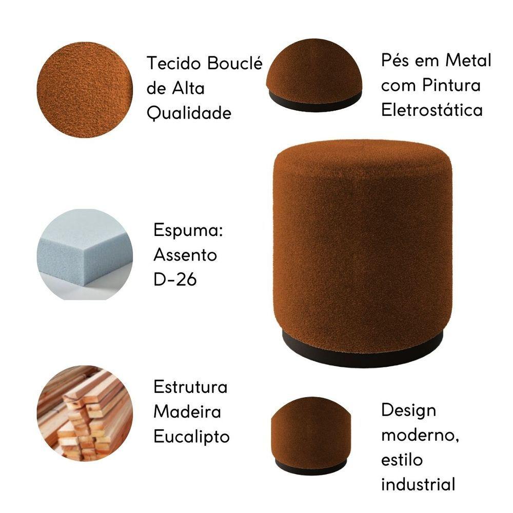 Kit 2 Poltrona E Puff Decorativo Mirela Estilo Industrial Bouclé Terracota