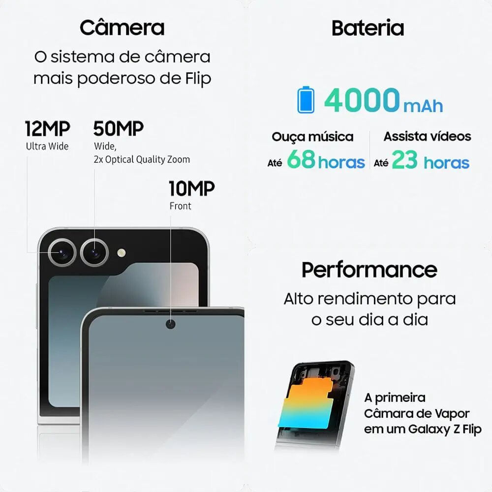 Miniatura Smartphone Samsung Galaxy Z Flip6 256GB Cinza 5G - Tela dobrável de 6.7" e 12GB de RAM