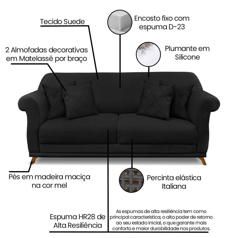 Miniatura Kit Poltrona E Sofá 2 Lugares 1,60m Suede Pés Castanho Preto