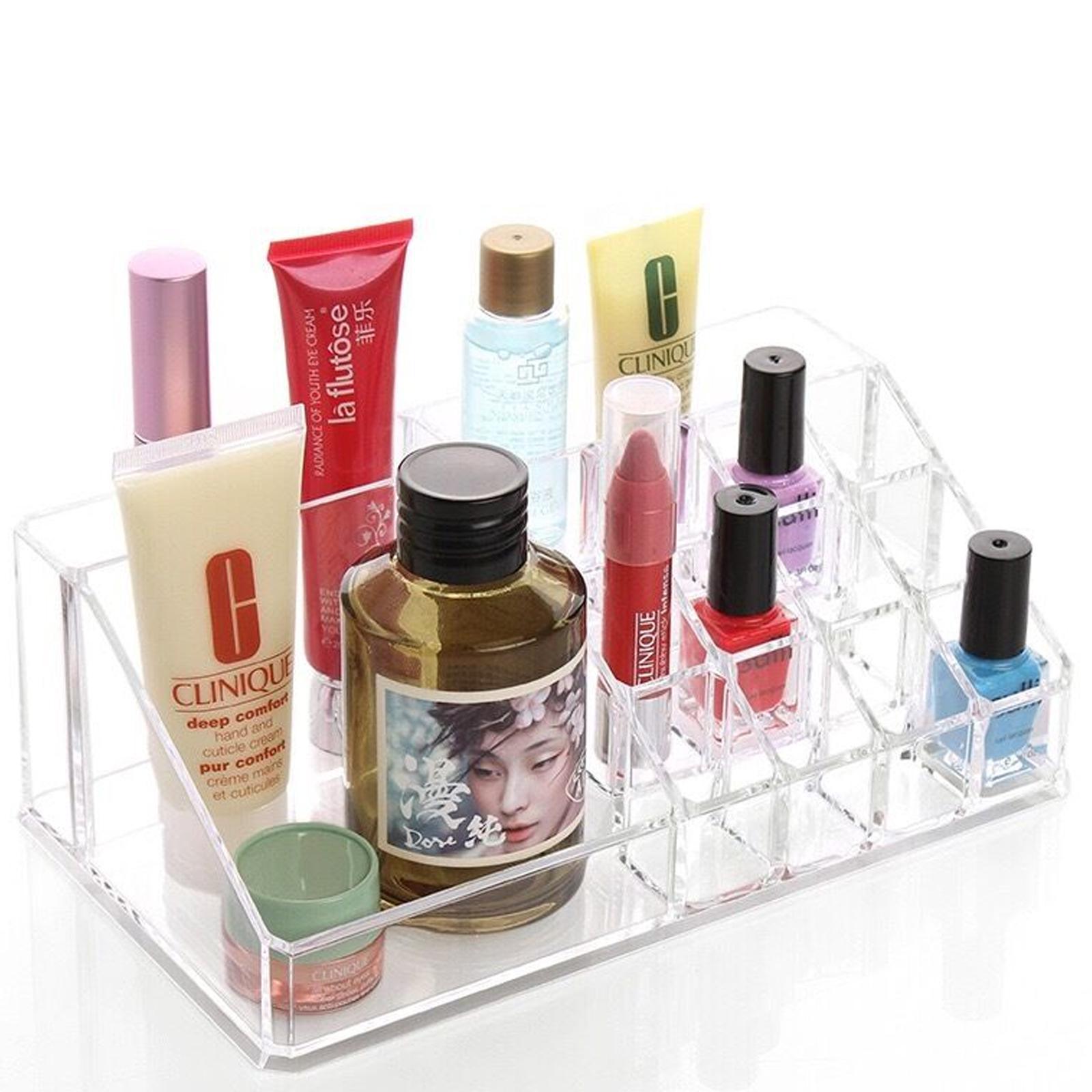 Miniatura Organizador Porta Maquiagem Batom Pincéis Acrílico 911 Transparente - 21cm - Acrílico - 12cm - 16 - 1