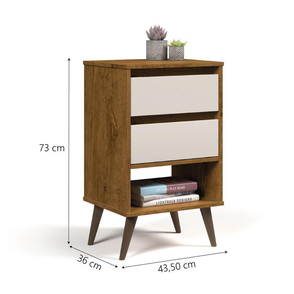 Miniatura Mesa De Cabeceira Taurus 2 Gavetas 1 Nicho Pés De Madeira Retrô Freijó / Off White Ej Móveis Freijo Off White