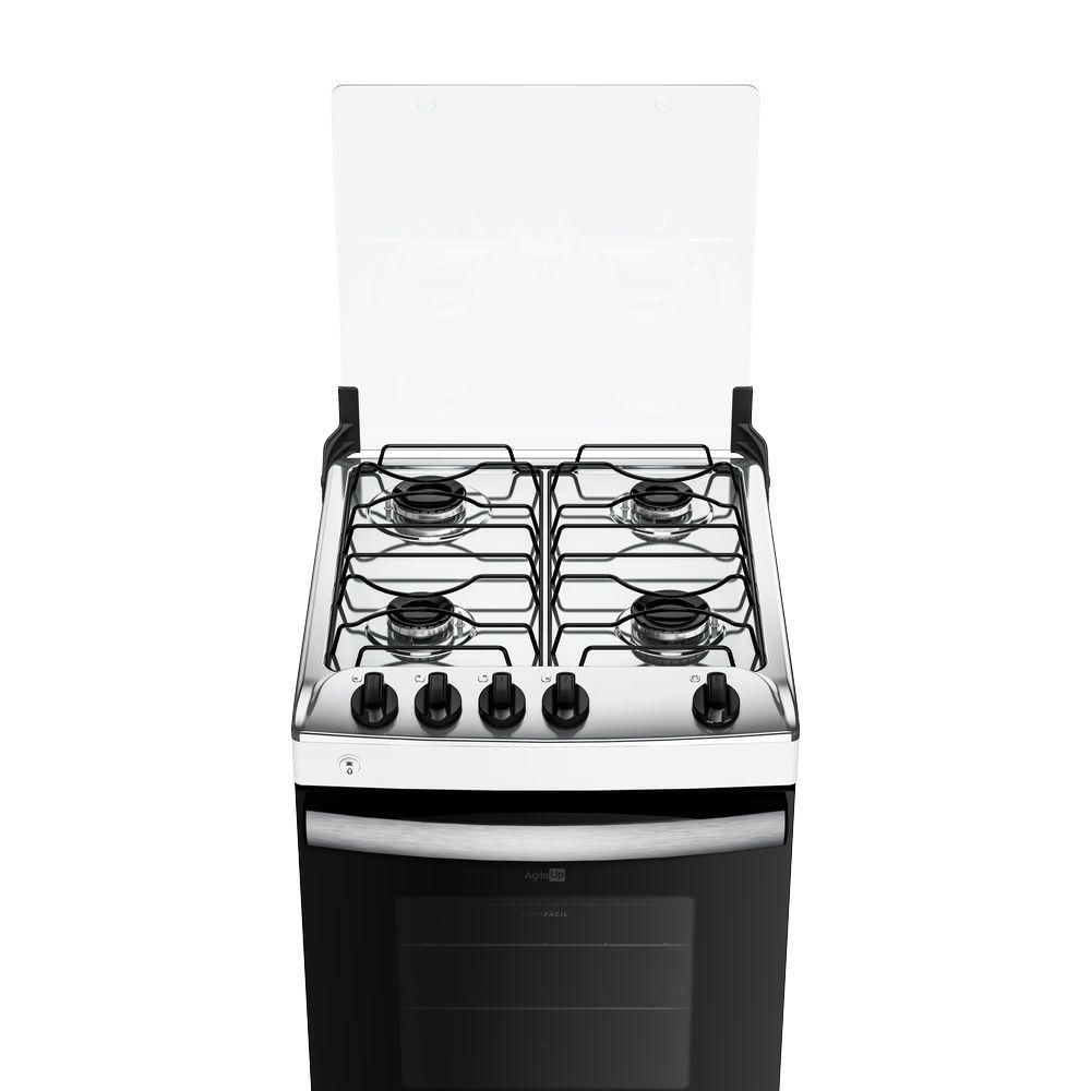 Miniatura Fogão 4 Bocas Atlas Agile Up Glass Com Mesa Inox E Acendimento Automático Branco Bivolt