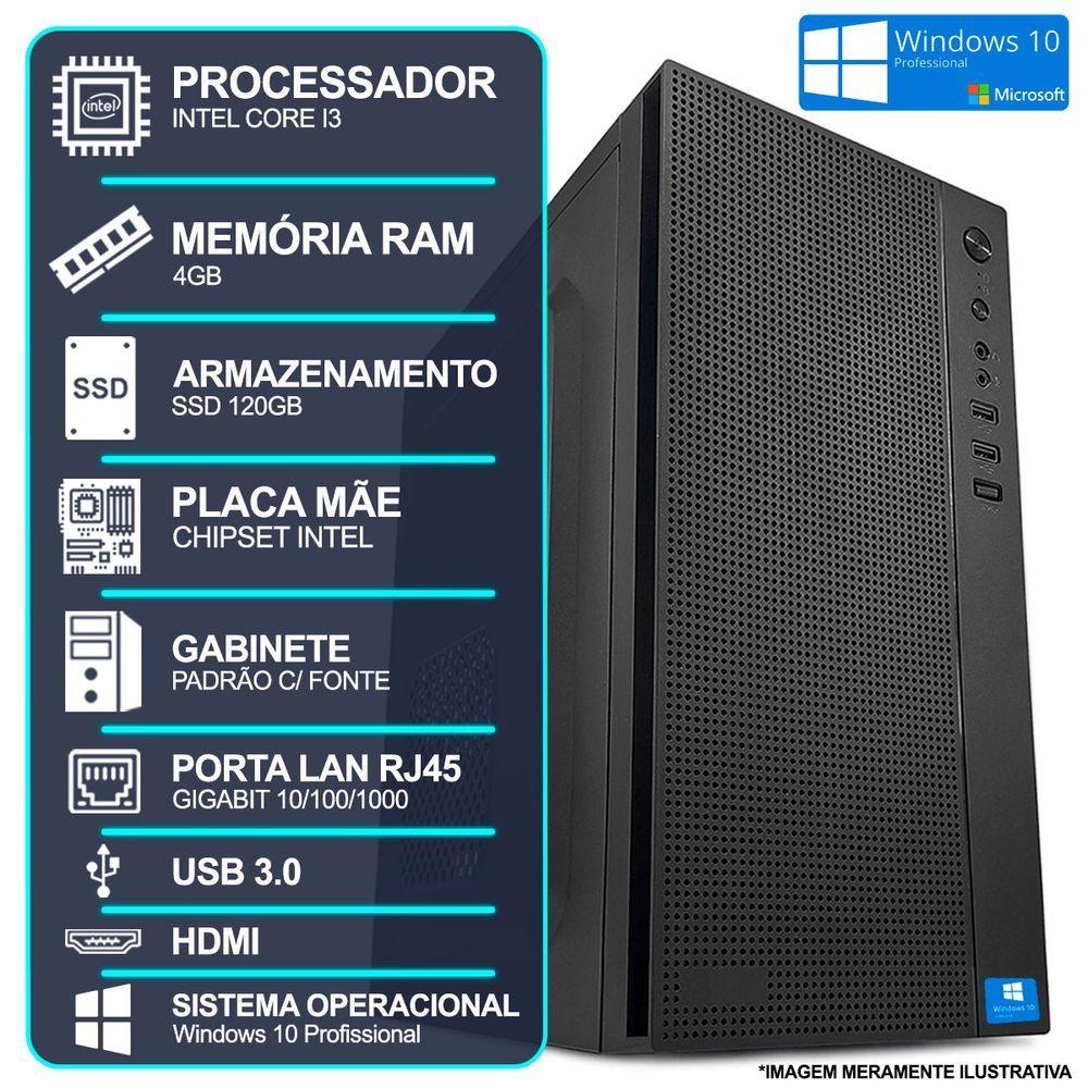 Miniatura Computador Desktop Intel Core I3, 4gb Ram, Ssd 120gb, Hdmi, Windows 10 Pro 64 Bits