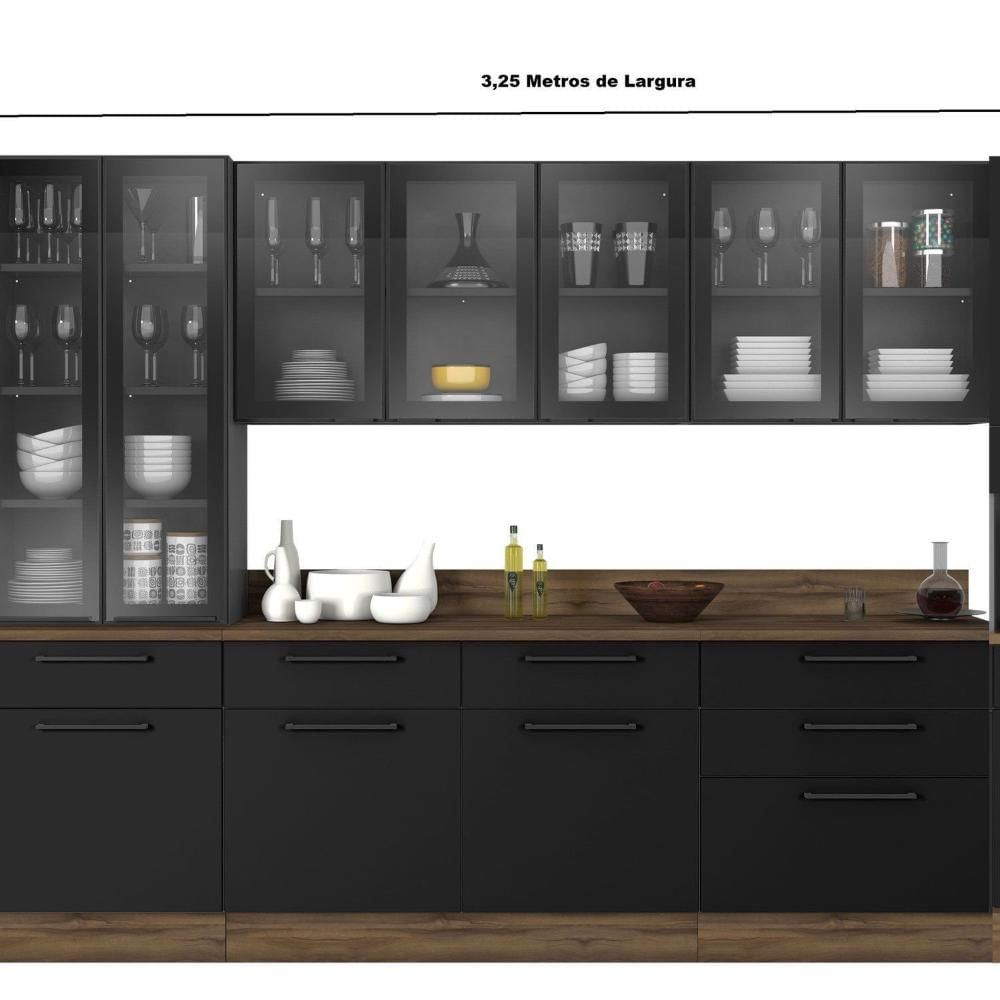 Miniatura Cozinha Modulada em Aço 7 Peças com Paneleiro Forno e Cristaleira Rodapé em PVC Exclusive Grafite/Preto Matt