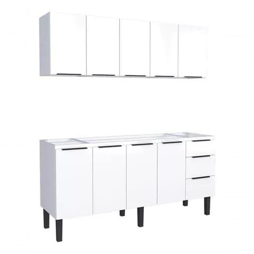 Miniatura Conjunto Cozinha Jupter 100% Aço Reforçado 1.80 Mt -gabinete + Armario Aereo - Cozimax branco