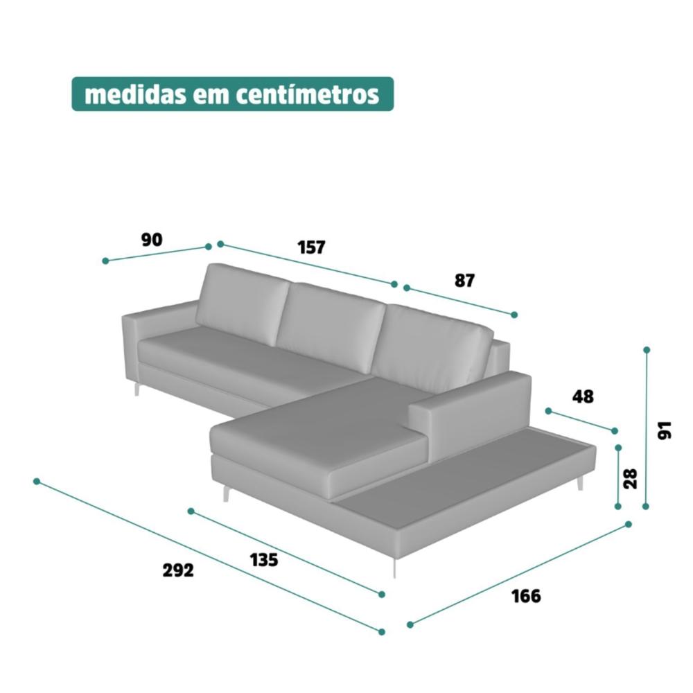 Miniatura Sofá em Linho 292cm Chaise Direito e Deck Loft Cinza