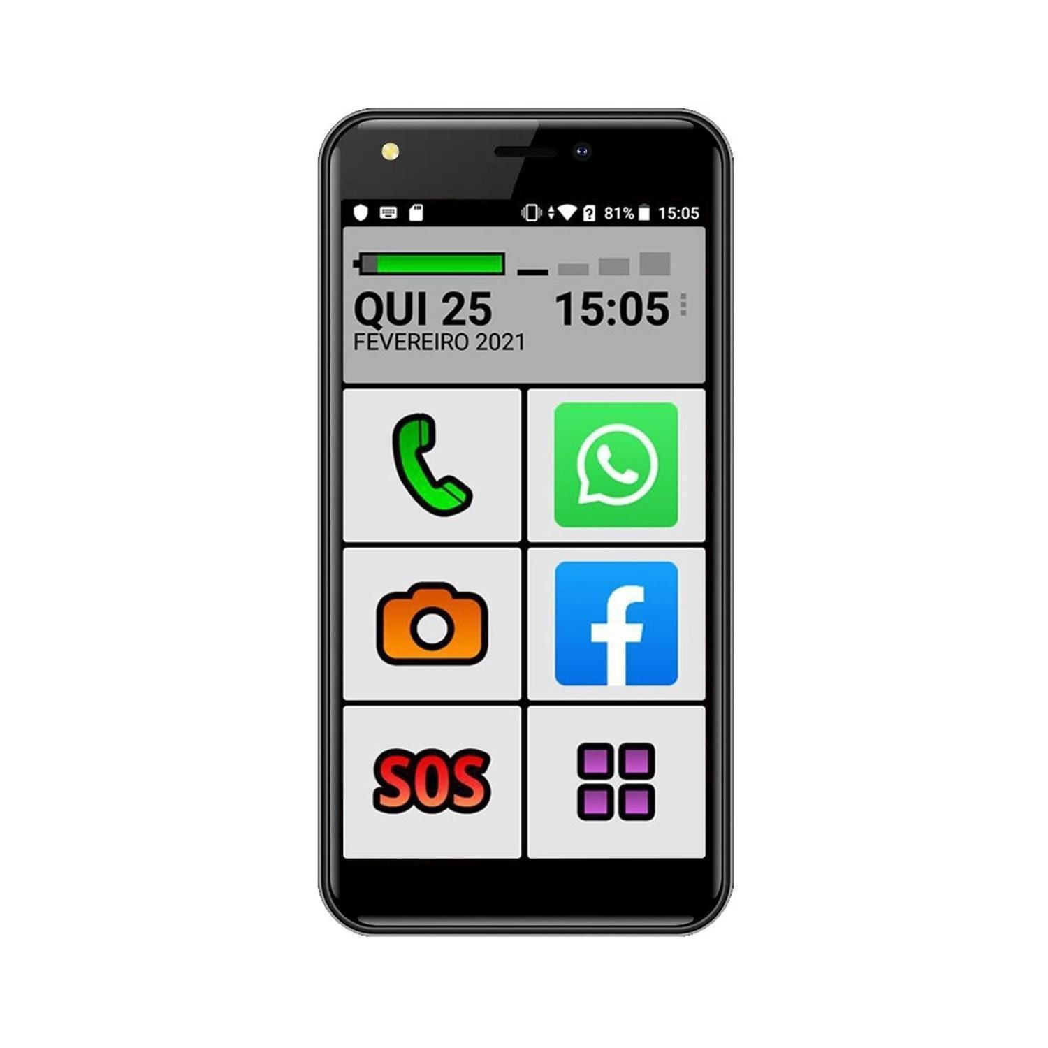Miniatura Celular Do Idoso Teclas Grandes 32Gb Sos Positivo Preto