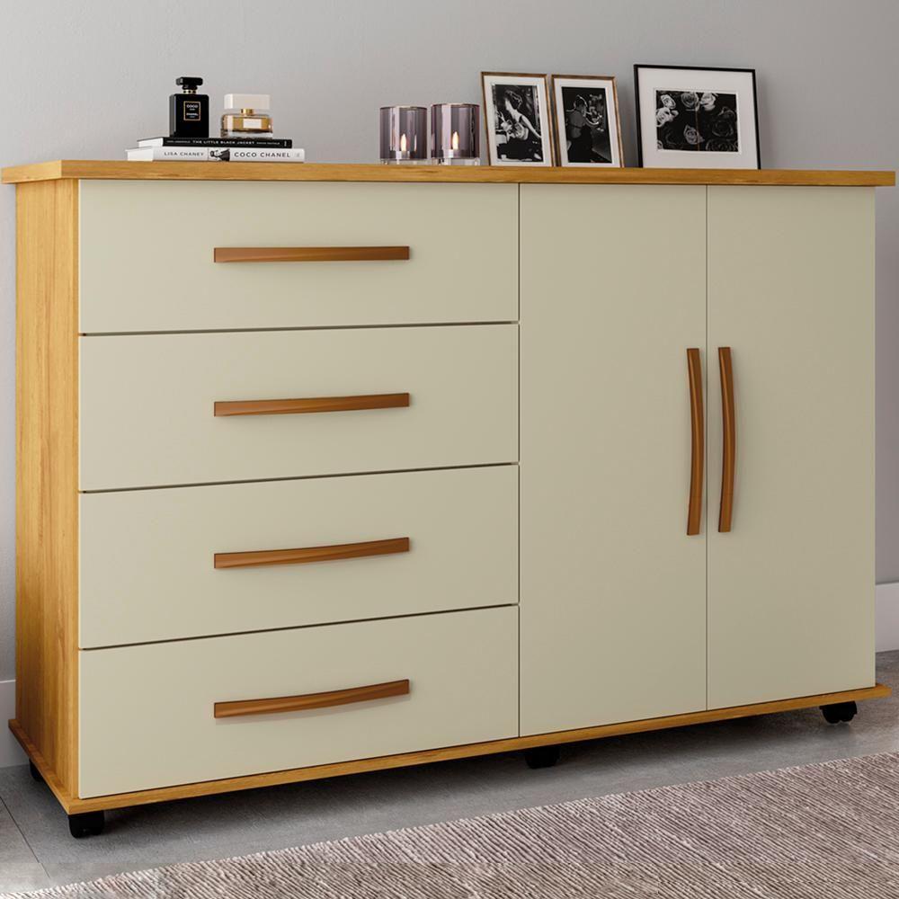 Comoda Sapateira Com Rodizios 4 Gav 2 Pt Bl52 Mel Perola Mpri Mel Perola