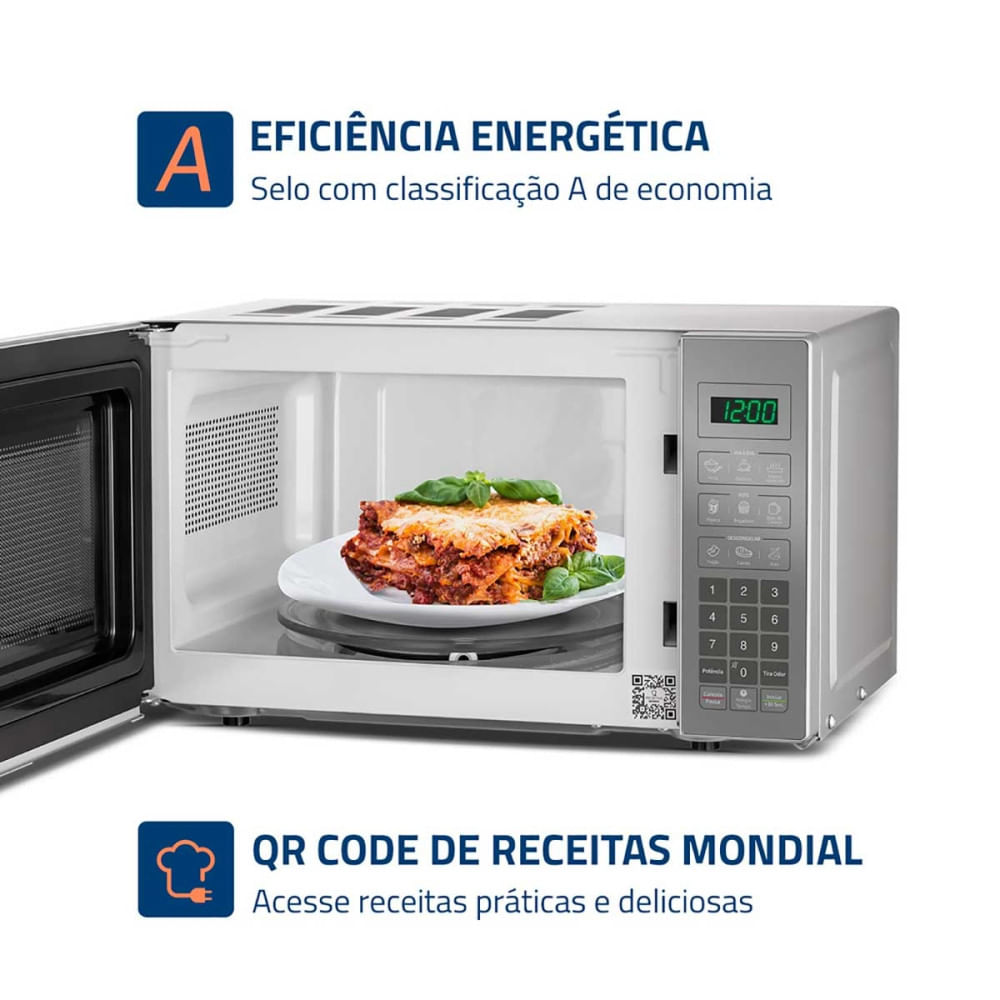 Micro-Ondas Mondial 1200W MO-01-21-E Cinza Espelhado - 110V