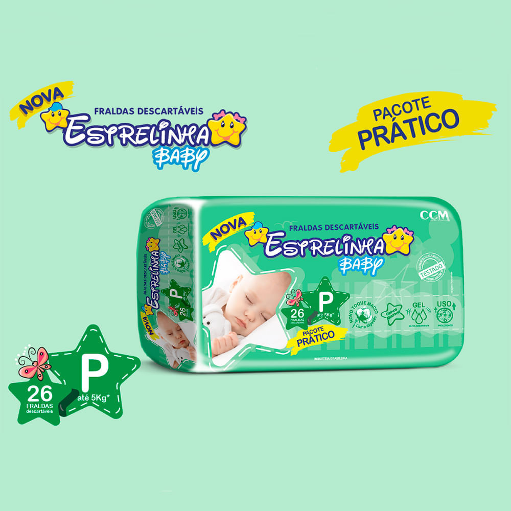 Miniatura Fralda Estrelinha Baby Tamanho P Pacote Prático 26 Fraldas Descartáveis