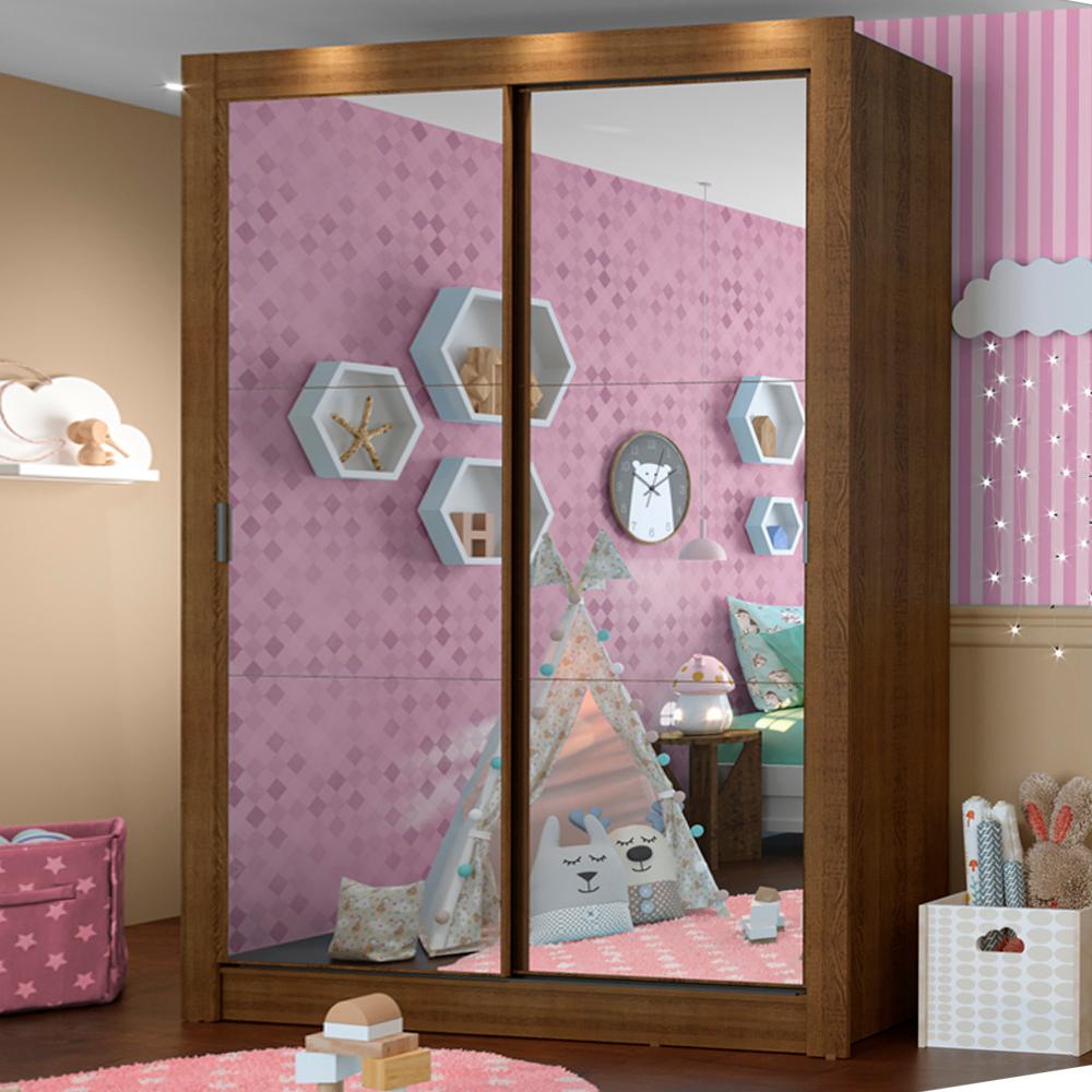 Miniatura Guarda-Roupa Infantil Madesa Enzo 2 Portas de Correr de Espelho Rustic
