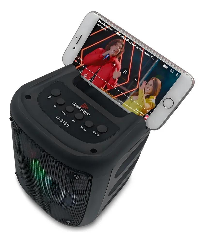 Caixa Som Bluetooth Rgb Com Karaokê E Rádio Fm