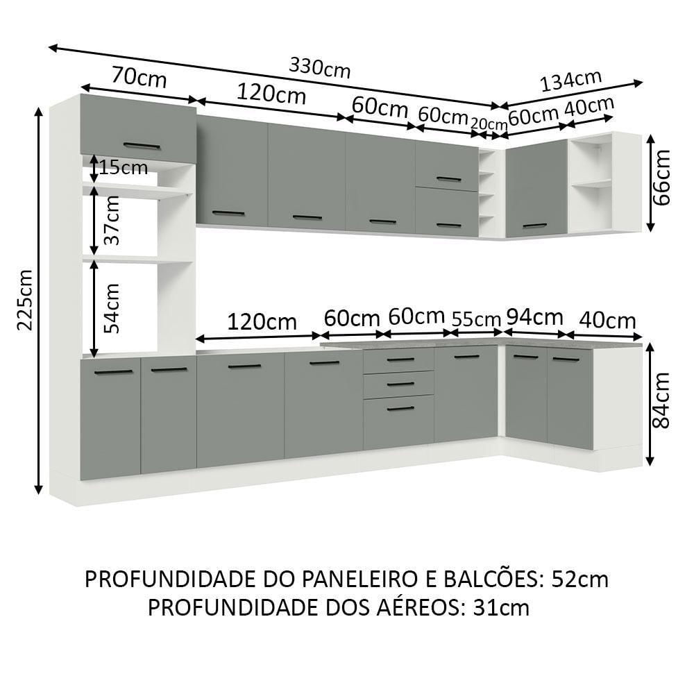 Armário De Cozinha Completa De Canto 499cm Branco/cinza Agata Madesa 01 Branco/cinza