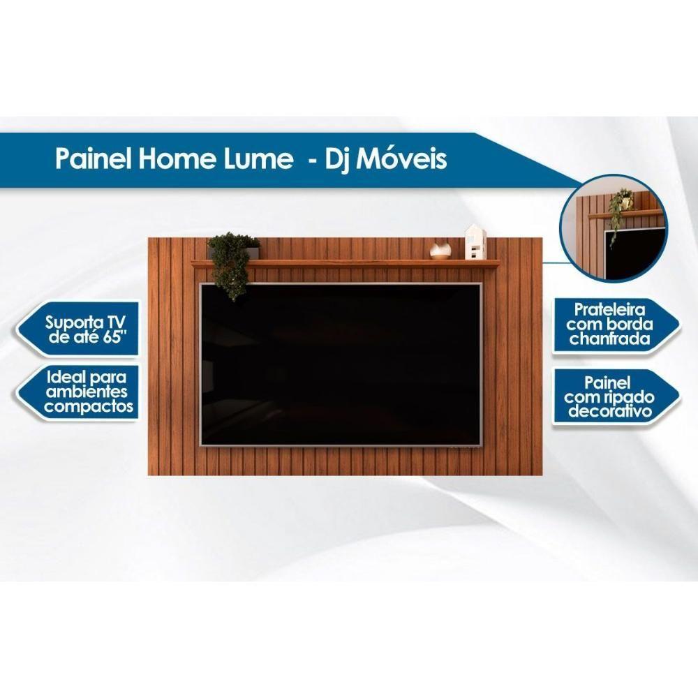 Miniatura Rack Bancada C/ Painel P/ Tv Até 65 Pol Lume Ripado Prateleira 175x108cm Cedro - Dj Móveis