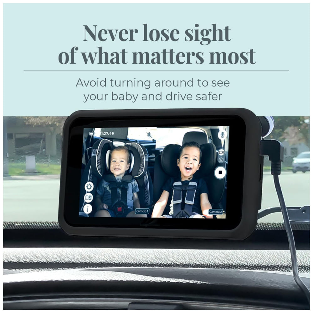Babá Eletrônica Kit de Viagem com Monitor Digital, Câmera sem Fio para Carro, Visão Noturna e Banco de Energia, Tiny Traveler, Preta 110v