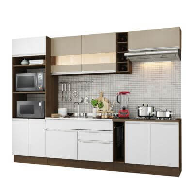 Miniatura Cozinha Completa Madesa Vicenza com Armário e Balcão Rustic/Branco/Crema Cor:Rustic/Branco/Bronze